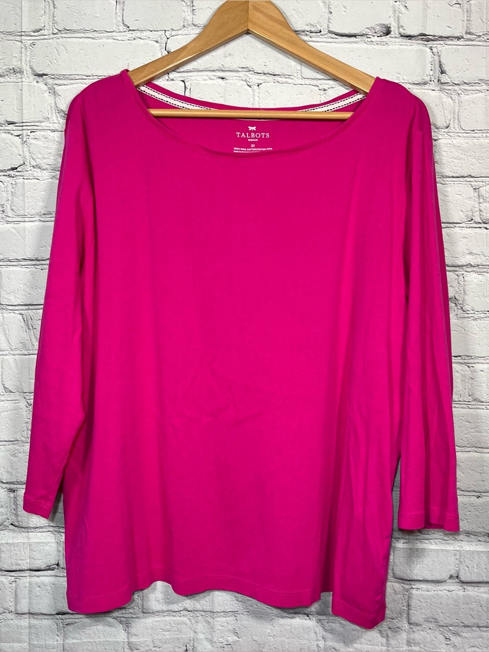 Talbots Pima Cotton T Shirt Womens Size 3X Pink Round Neck Long Sleeve